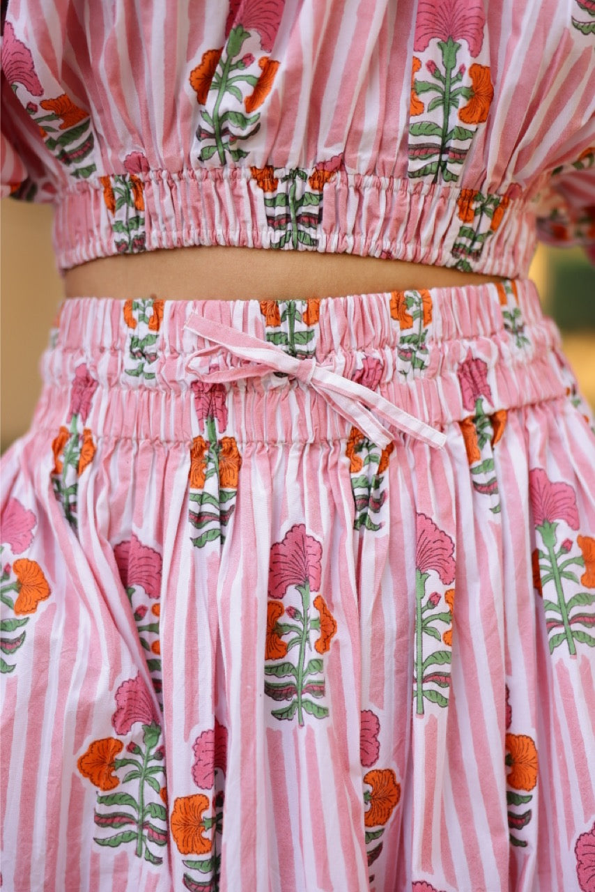 Newport Skirt in Pink & Orange Flower | Over The Moon