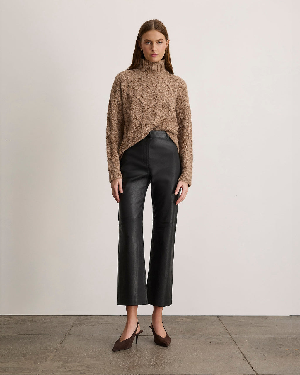 Nicole Cropped Leather Pant in Black