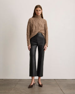 Nicole Cropped Leather Pant in Black