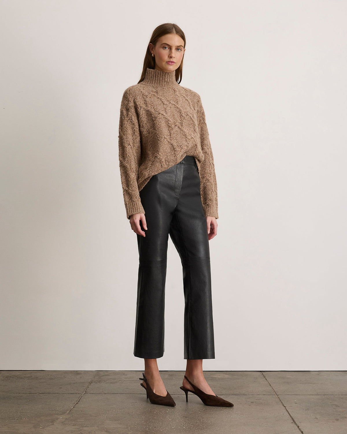 Nicole Cropped Leather Pant in Black