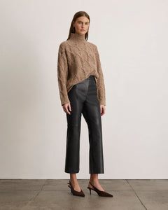 Nicole Cropped Leather Pant in Black