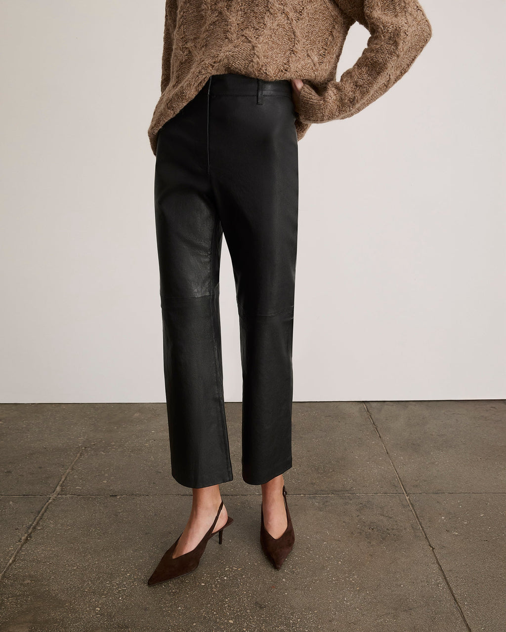 Nicole Cropped Leather Pant in Black