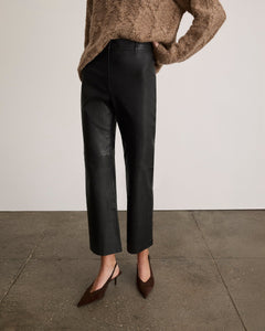 Nicole Cropped Leather Pant in Black