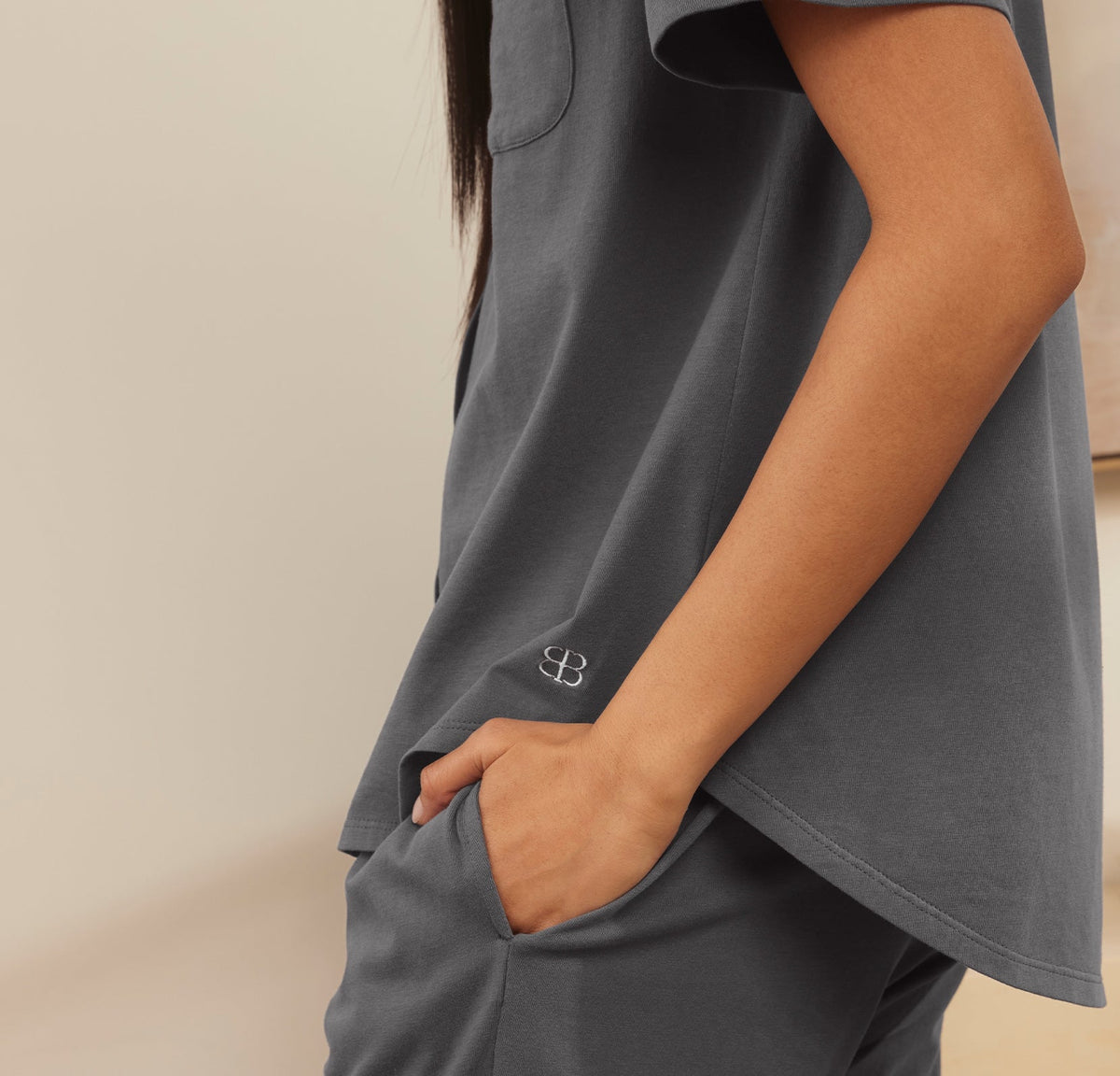 Women's Soft Knit Short Sleeve & Pants Pajama Set in Night