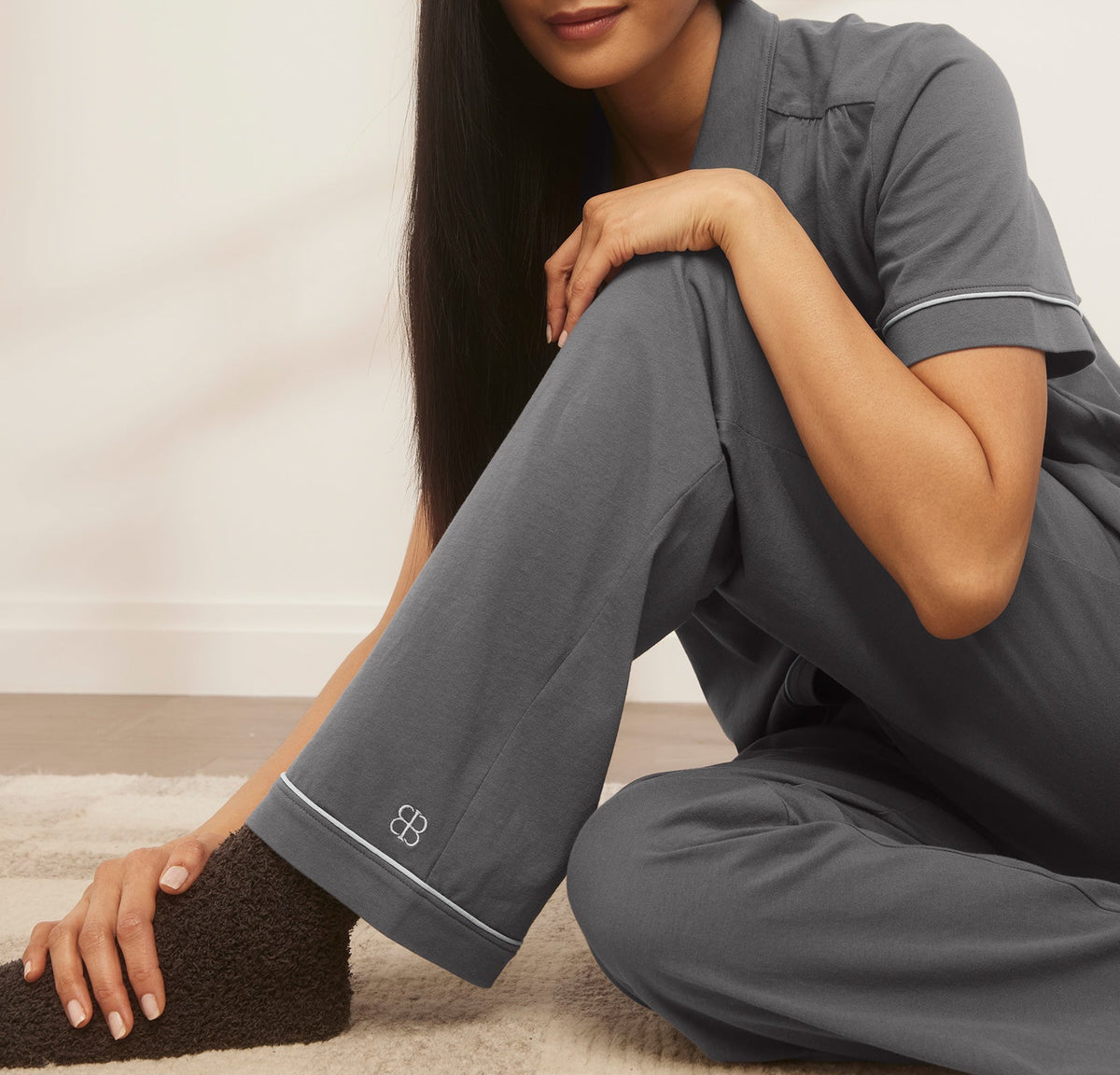Women's Soft Knit Short Sleeve & Pants Pajama Set in Night