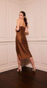 Nikki SIlk Draped Dress in Brown