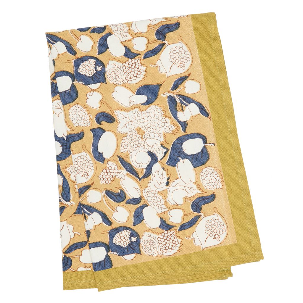 Forest Harves Tea Towels in Mustard & Blue, Set of 3