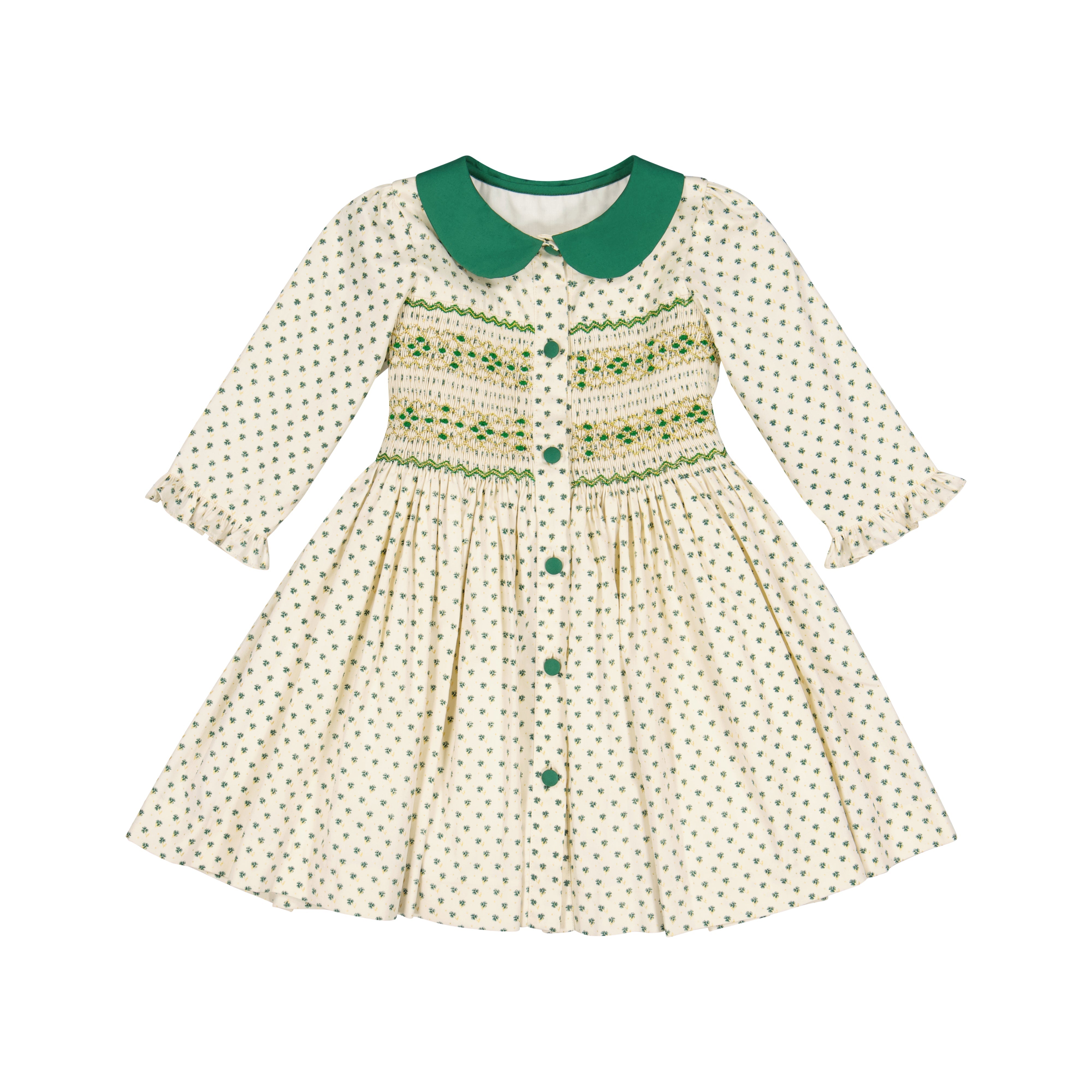 Olympe Green Long Sleeve Smocked Dress