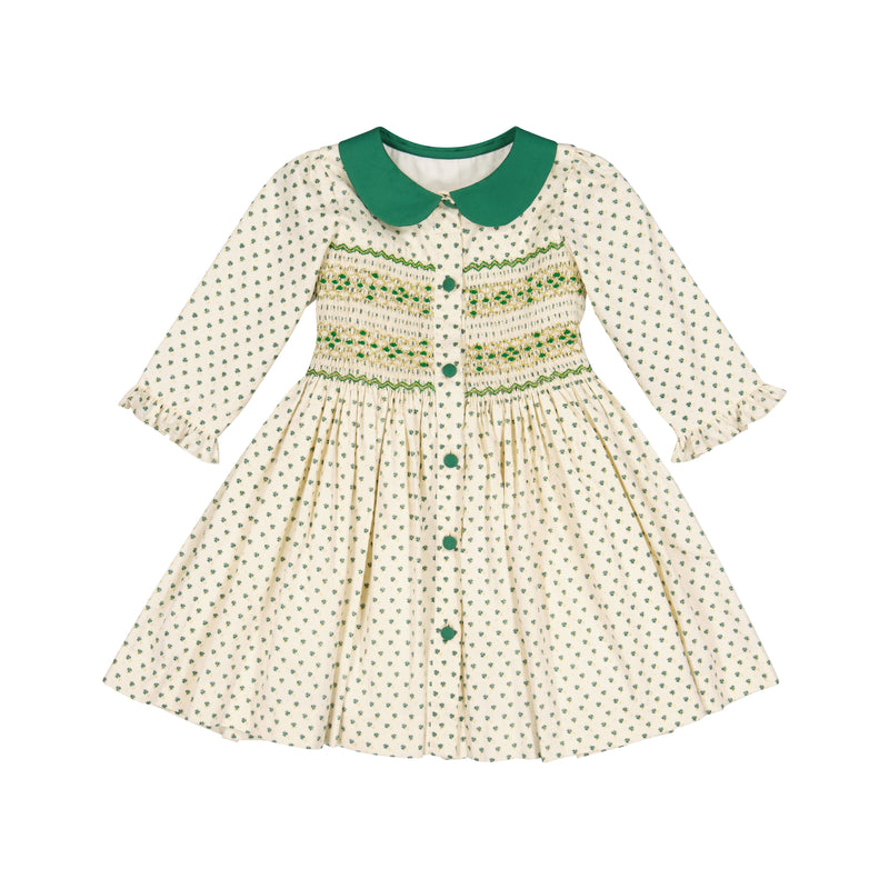 Olympe Green Long Sleeve Smocked Dress