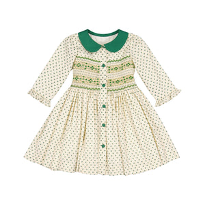 Olympe Green Long Sleeve Smocked Dress