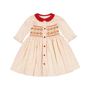Olympe Red Long Sleeve Smocked Dress