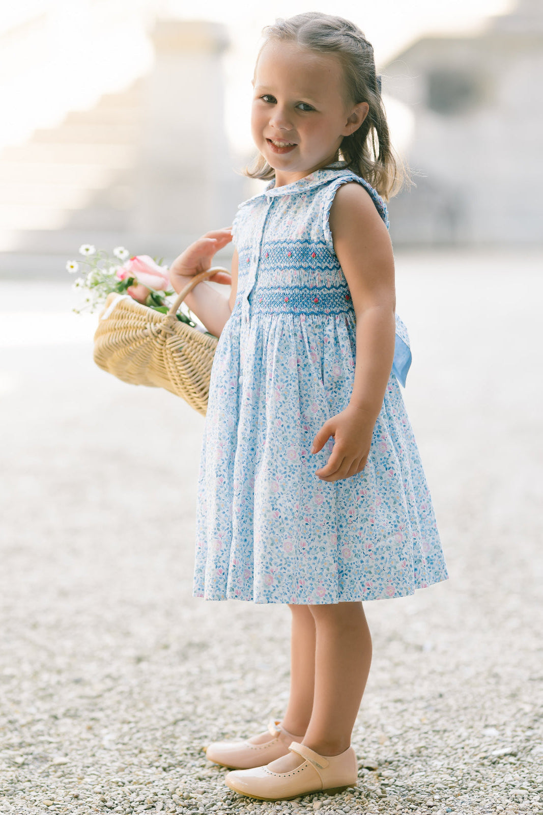 Olympe Floral Blue Sleeveless Smocked Dress