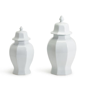 White Hexagonal Temple Jars with Lid, Set of 2