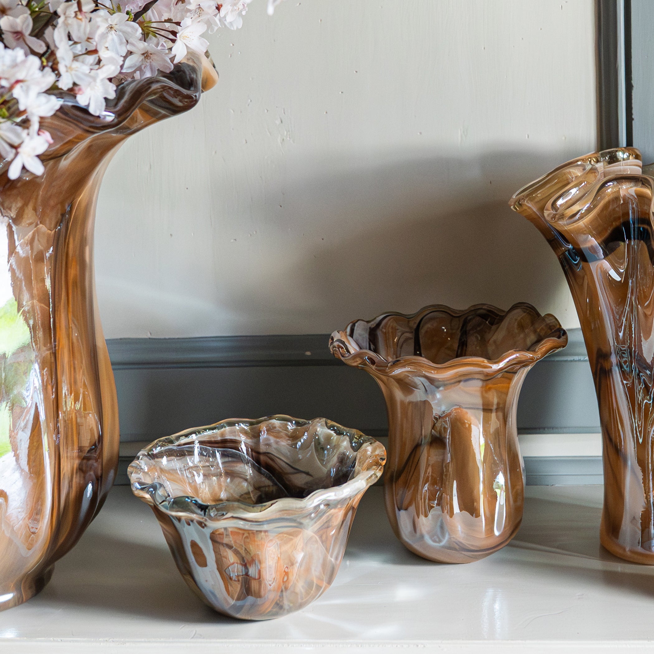 Onda Glass Short Vase in Tortoiseshell