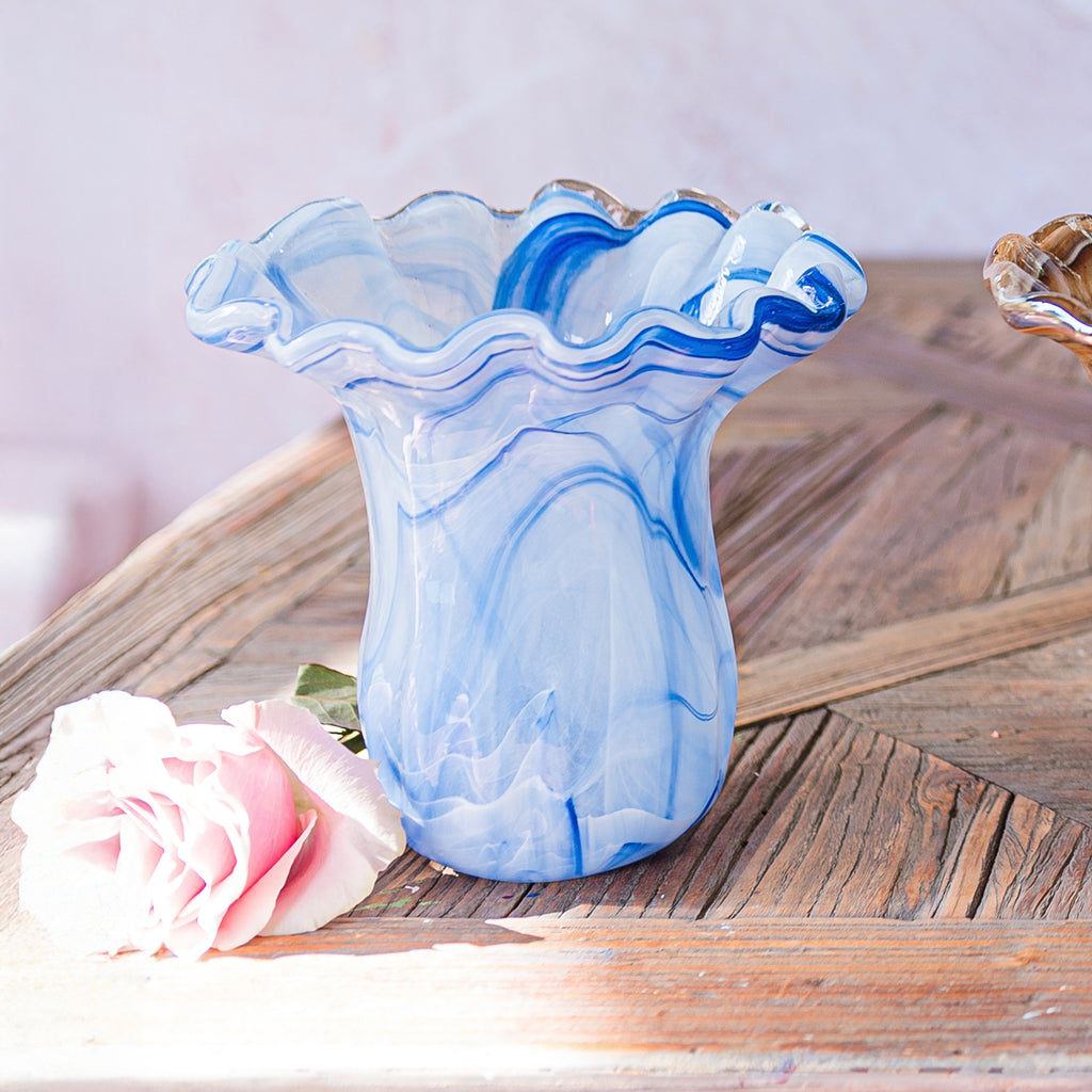 Onda Glass Cobalt Small Tulip Vase in Blue