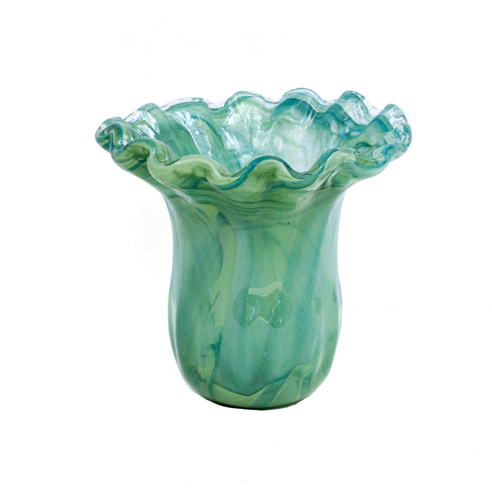Onda Glass Green Small Tulip Vase in Green