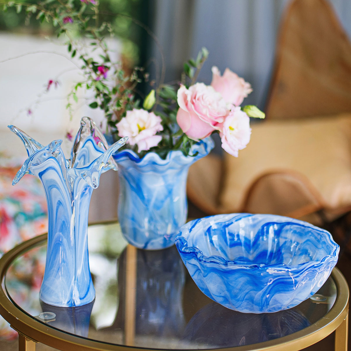 Onda Glass Cobalt Twisted Flower Vase in Blue