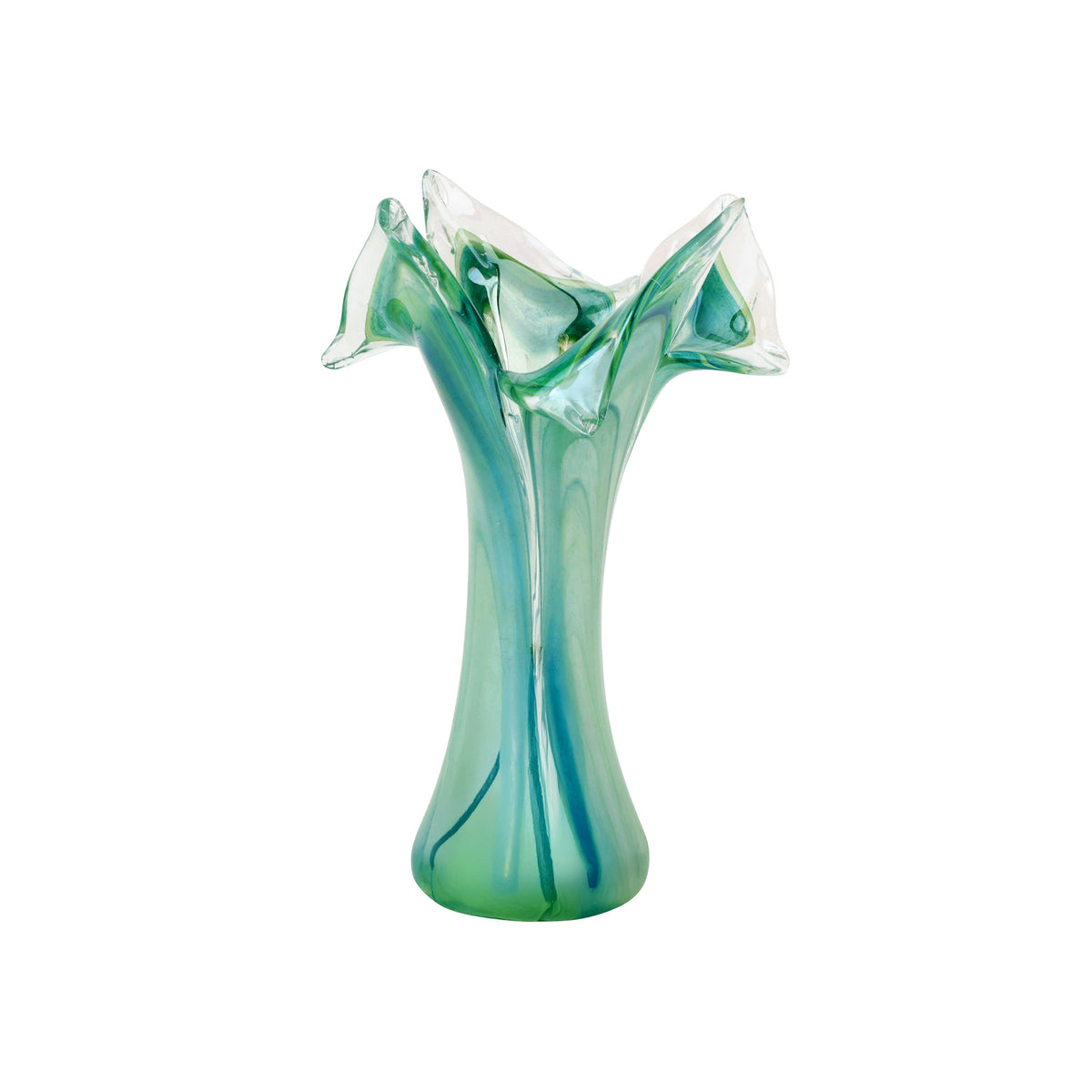 Onda Glass Green Twisted Flower Vase in Green