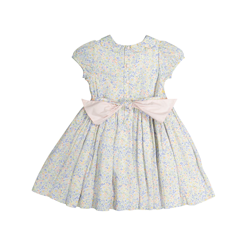 Ondine Floral Blue Short Puff Smocked Dress