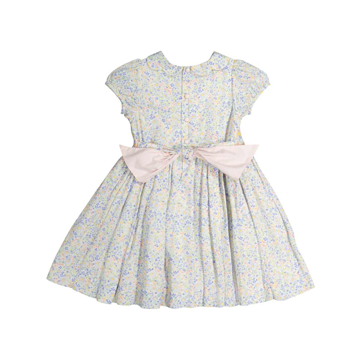 Ondine Floral Blue Short Puff Smocked Dress