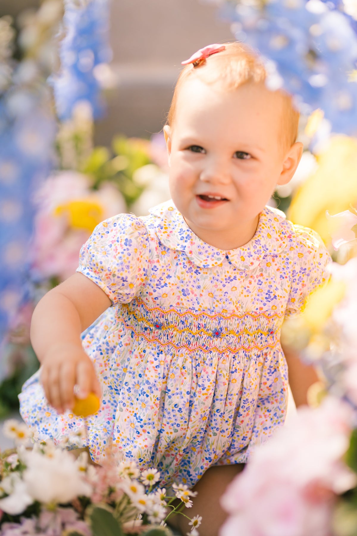 Ondine Floral Blue Short Sleeve Bubble Romper