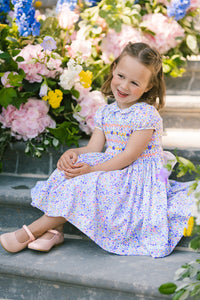 Ondine Floral Blue Short Puff Smocked Dress