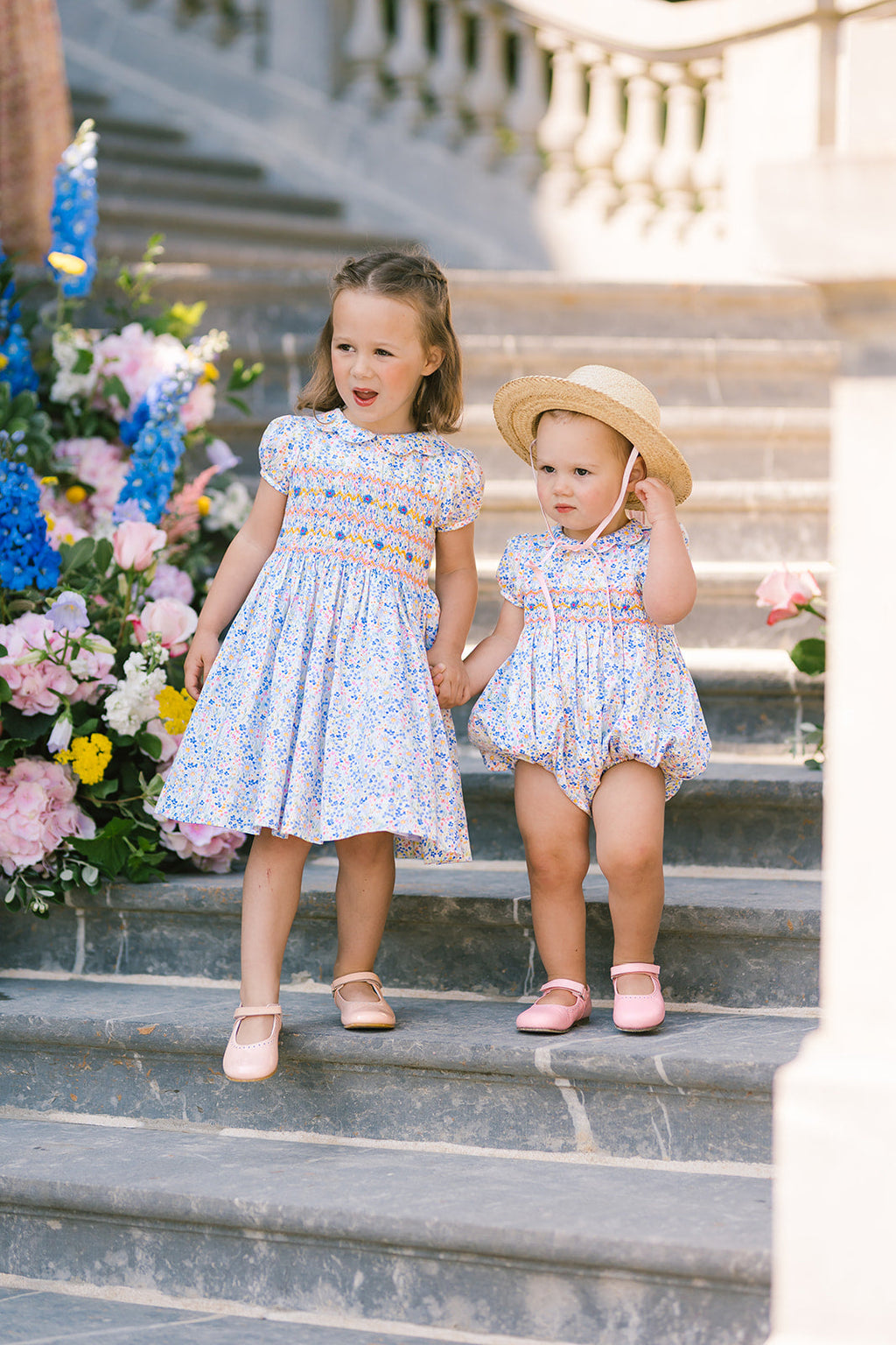 Ondine Floral Blue Short Sleeve Bubble Romper