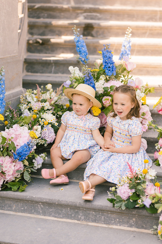 Ondine Floral Blue Short Sleeve Bubble Romper