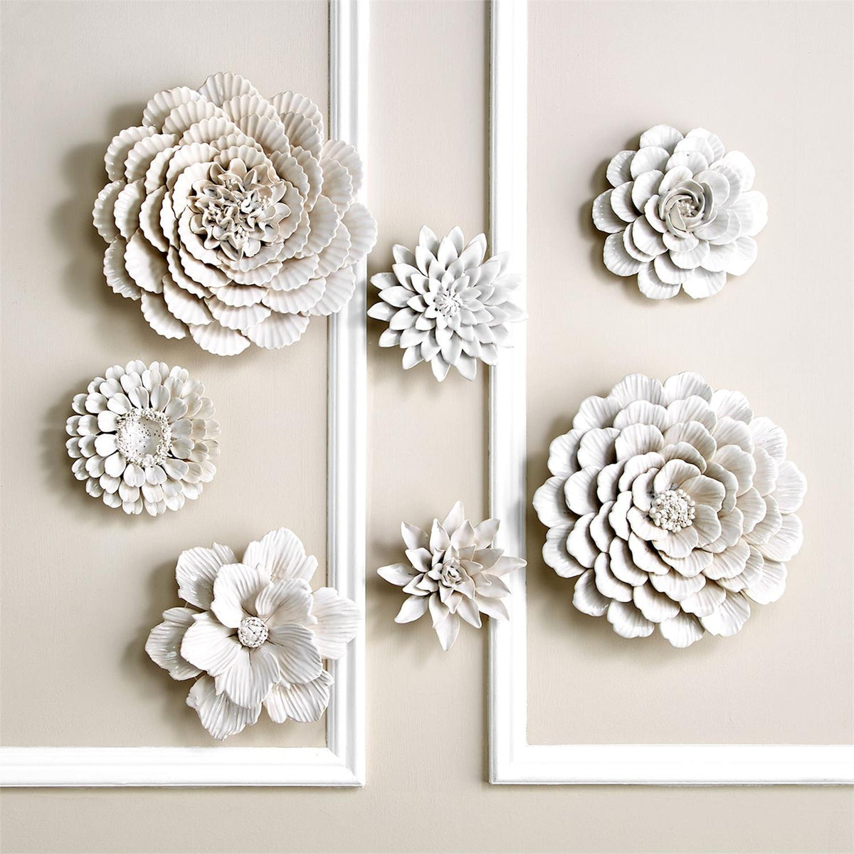 White Garden Flower Wall Sculptures, Set of 7