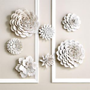 White Garden Flower Wall Sculptures, Set of 7