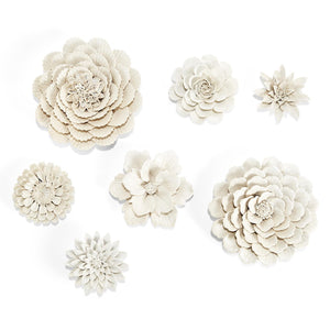 White Garden Flower Wall Sculptures, Set of 7