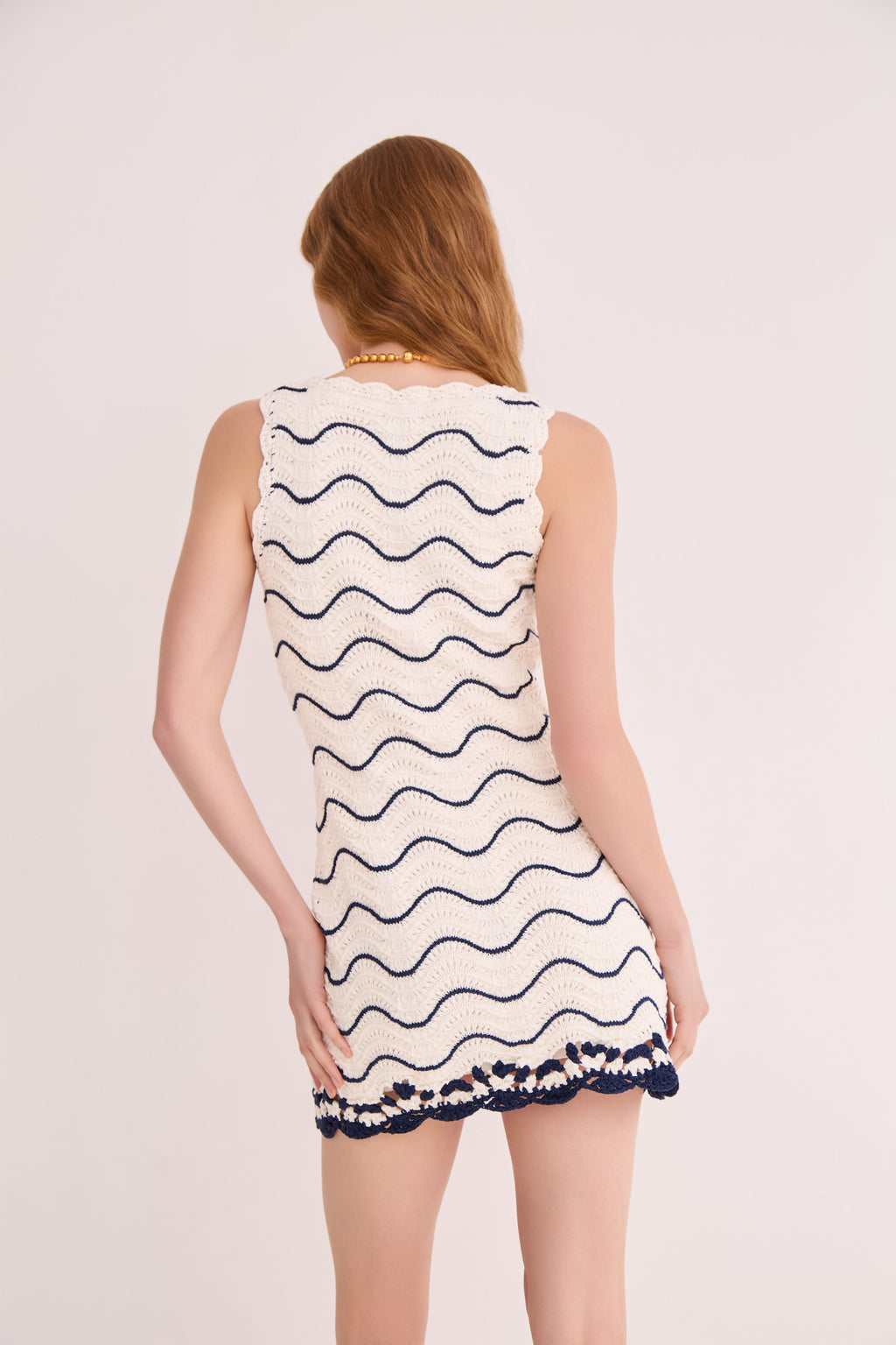 Orel Mini Dress in White Navy Wave Stripe