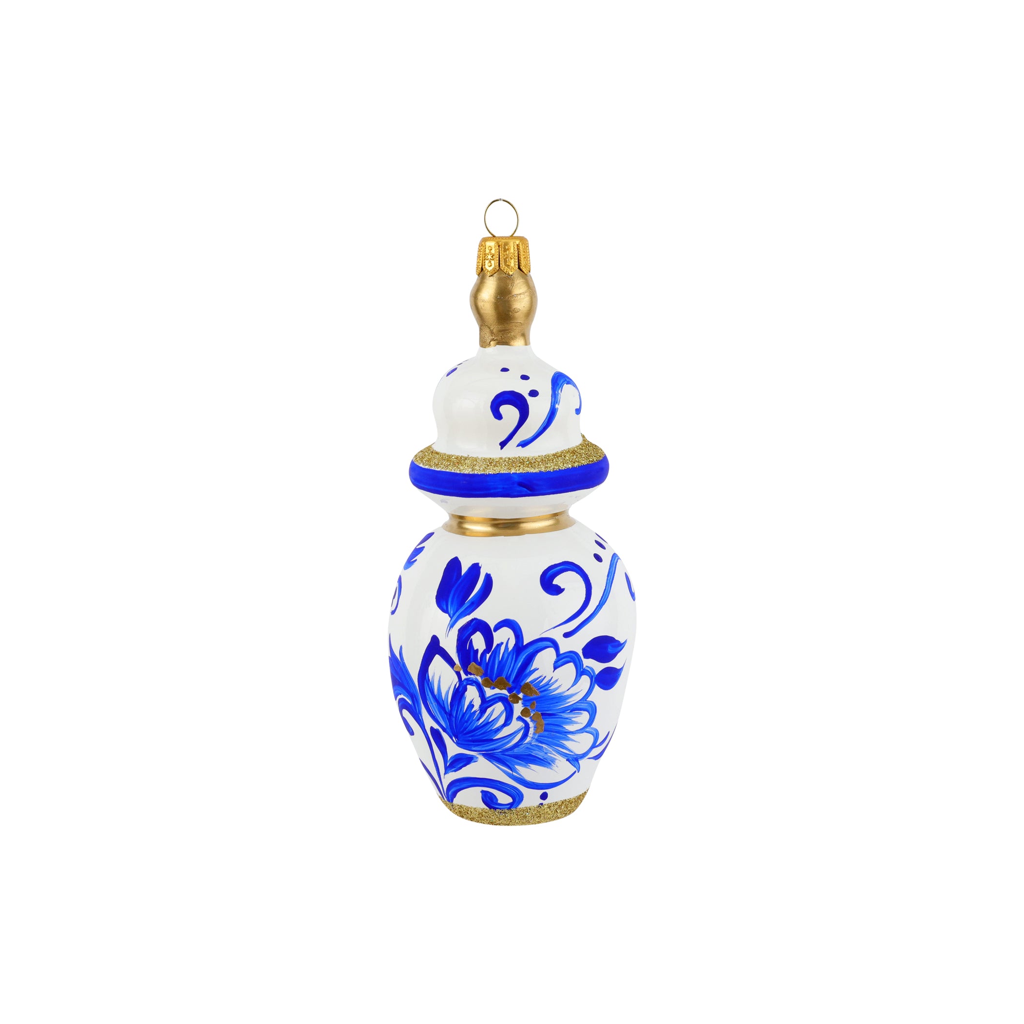 Ornaments Figural Ginger Jar with Large Flowers Ornament in Blue