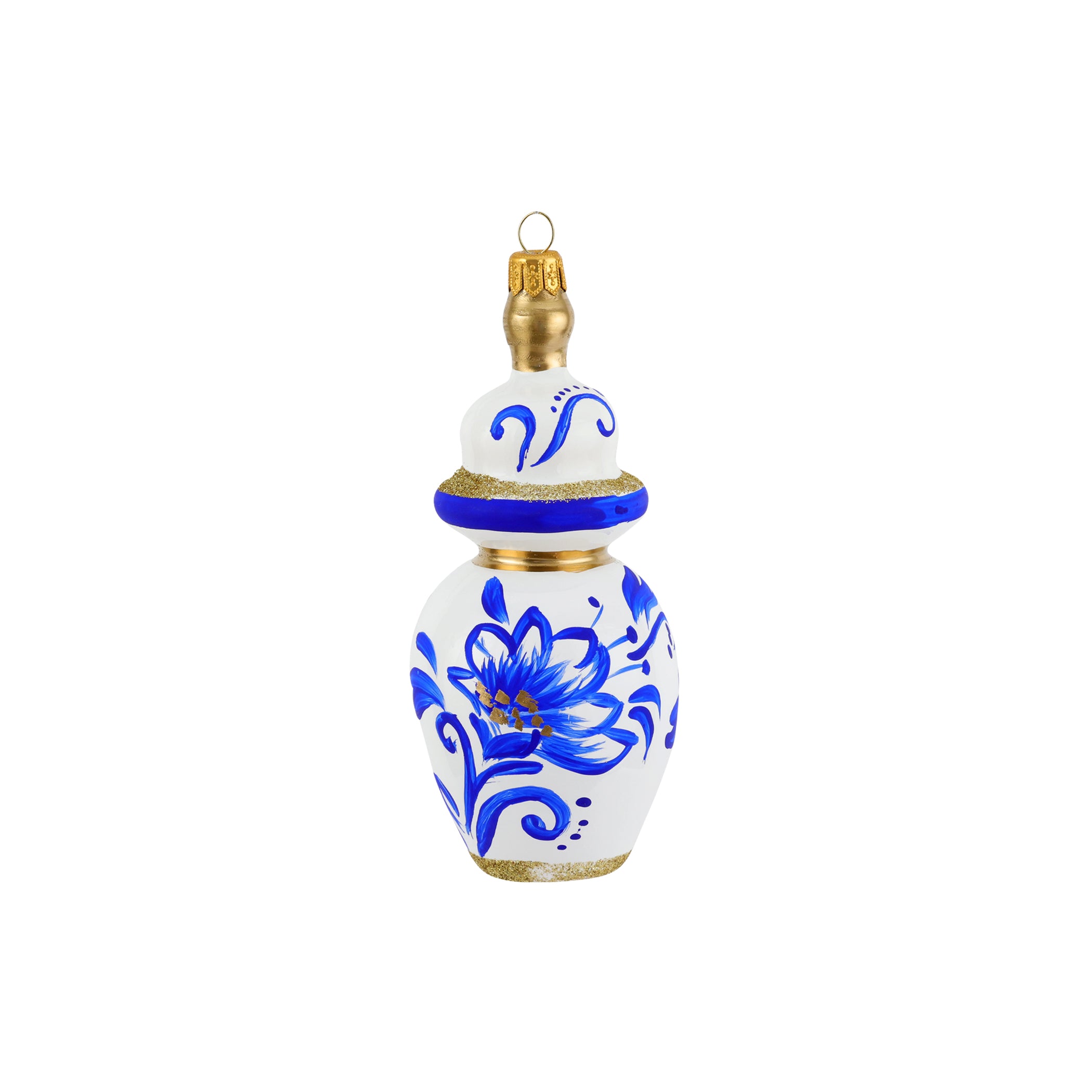 Ornaments Figural Ginger Jar with Large Flowers Ornament in Blue