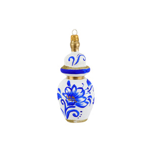 Ornaments Figural Ginger Jar with Large Flowers Ornament in Blue