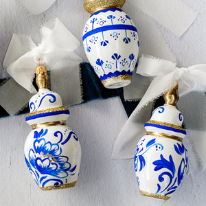 Ornaments Figural Ginger Jar with Large Flowers Ornament in Blue