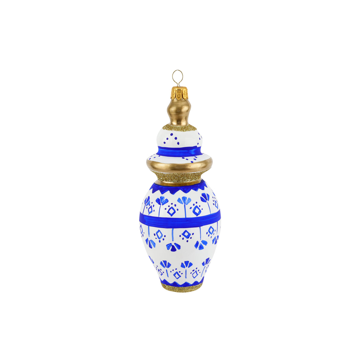 Ornaments Figural Ginger Jar with Large Flowers Ornament in Blue