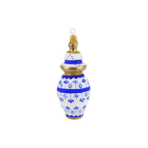 Ornaments Figural Ginger Jar with Large Flowers Ornament in Blue