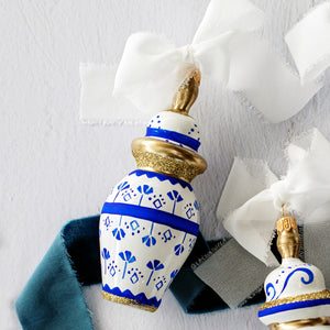 Ornaments Figural Ginger Jar with Large Flowers Ornament in Blue