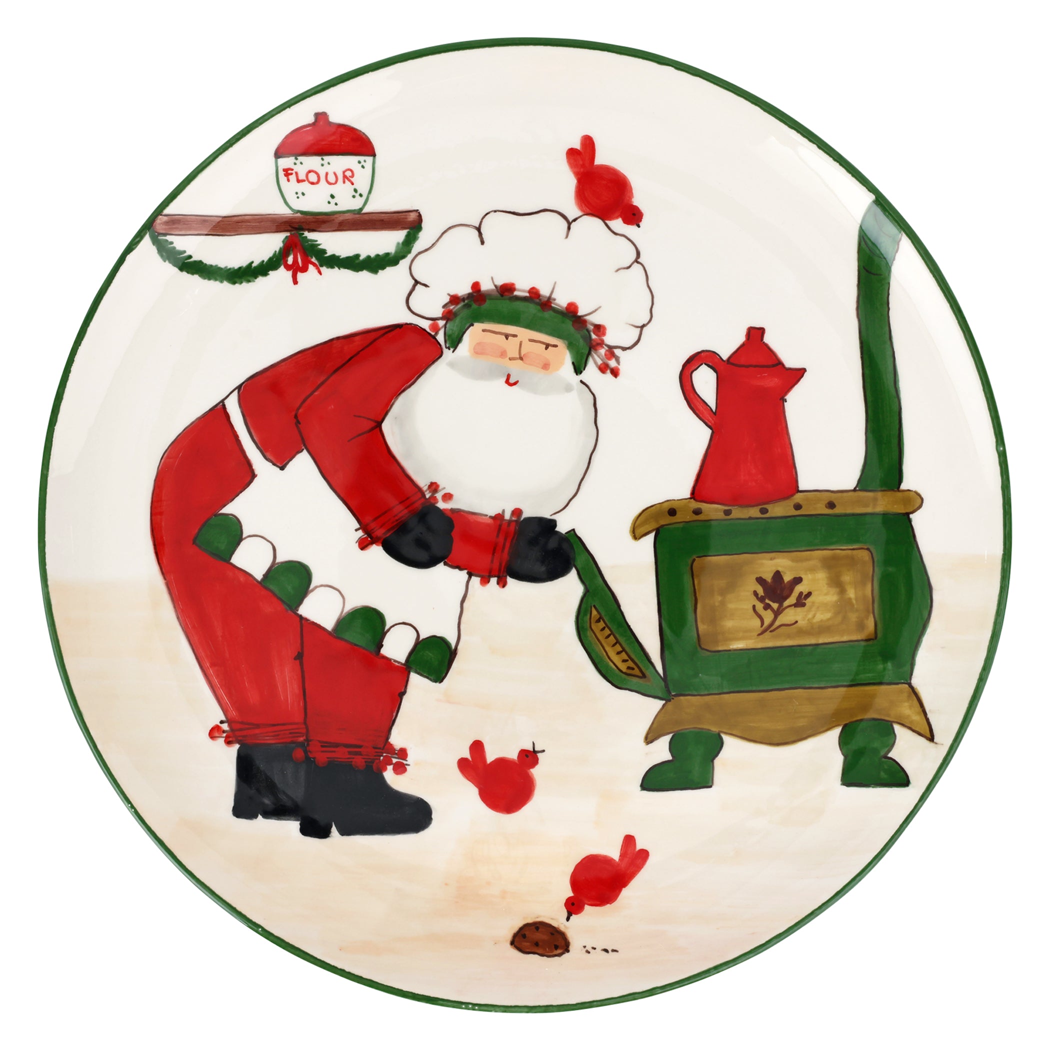 Old St. Nick Large Round Platter with Oven in Red