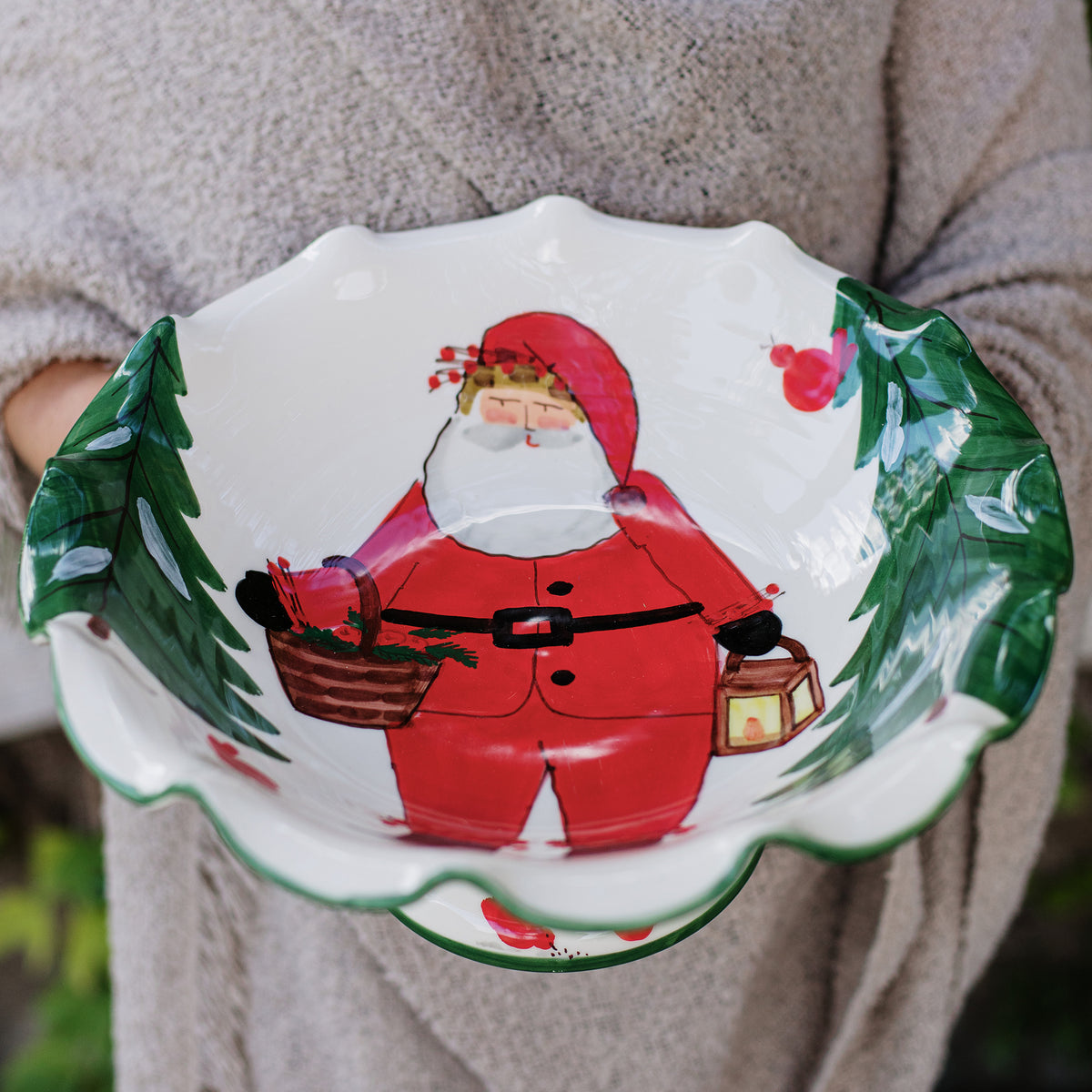 Old St. Nick Pedestal Fruit Bowl in Red