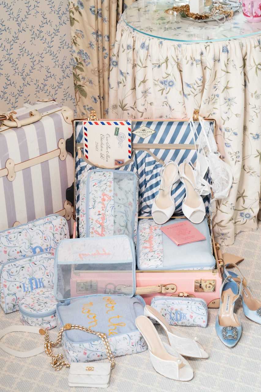 Small Toiletry Bag in Lily of the Valley Ribbon Bouquet
