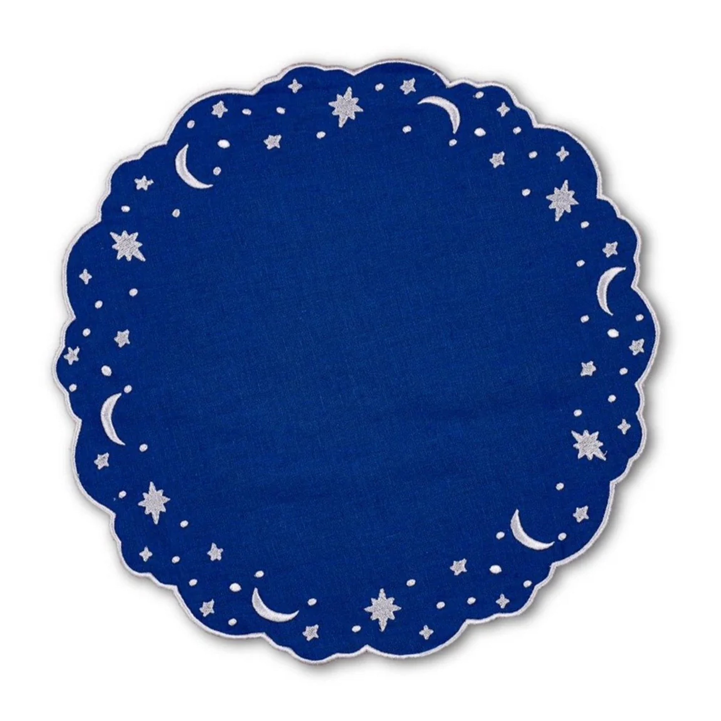 OTM Exclusive: Astral Linen Placemat in Midnight Blue and Silver Embroidery