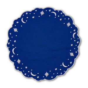 OTM Exclusive: Astral Linen Placemat in Midnight Blue and Silver Embroidery