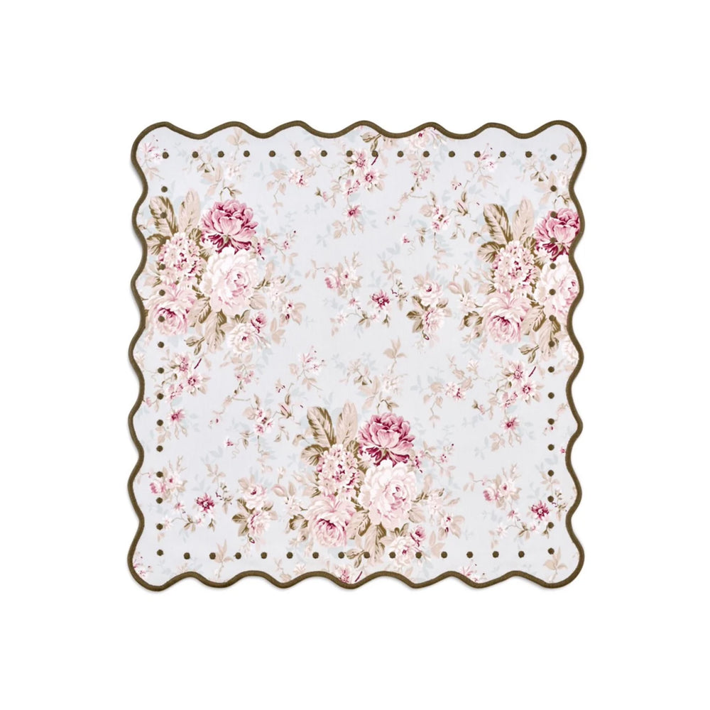 OTM Exclusive: Delphine Placemat and Napkin Set in Sea Foam with Forest Green Embroidery