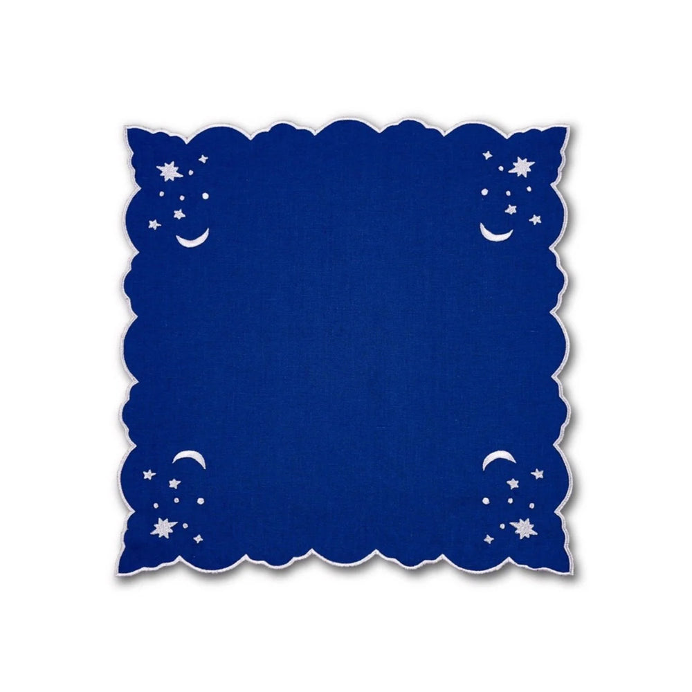 OTM Exclusive: The Astral Linen Napkin in Midnight Blue and Silver Embroidery