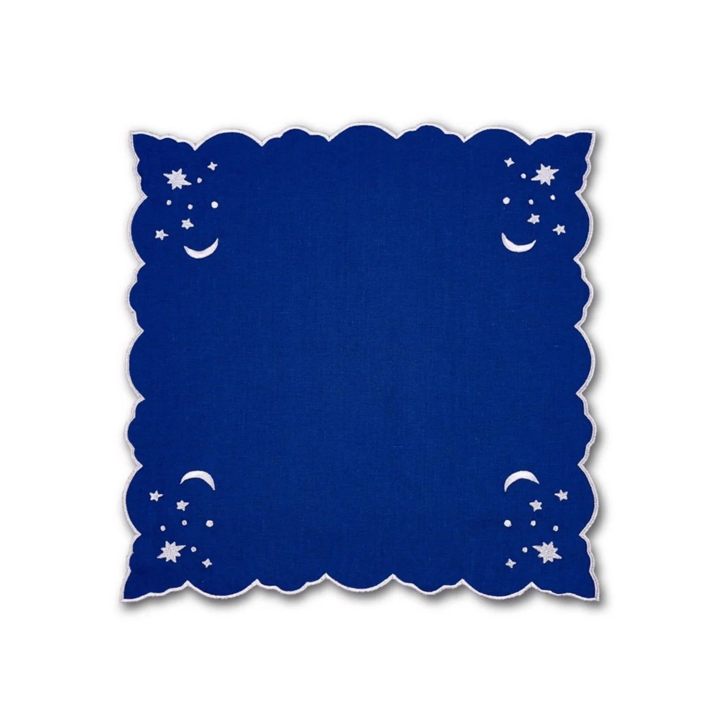 OTM Exclusive: The Astral Linen Napkin in Midnight Blue and Silver Embroidery