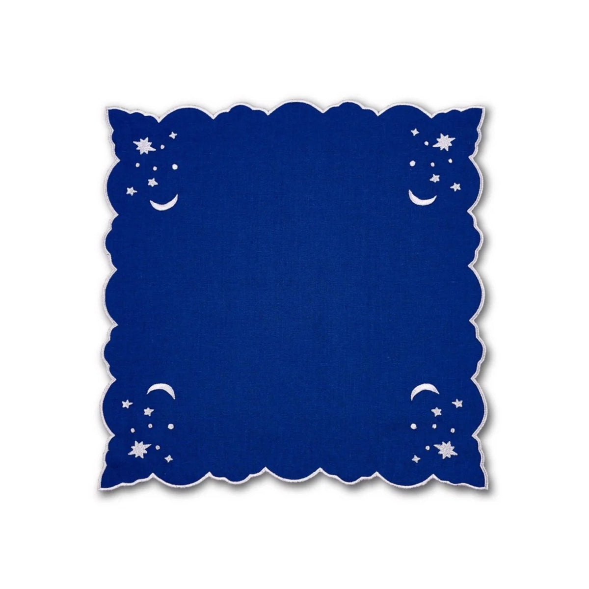 OTM Exclusive: The Astral Linen Napkin in Midnight Blue and Silver Embroidery