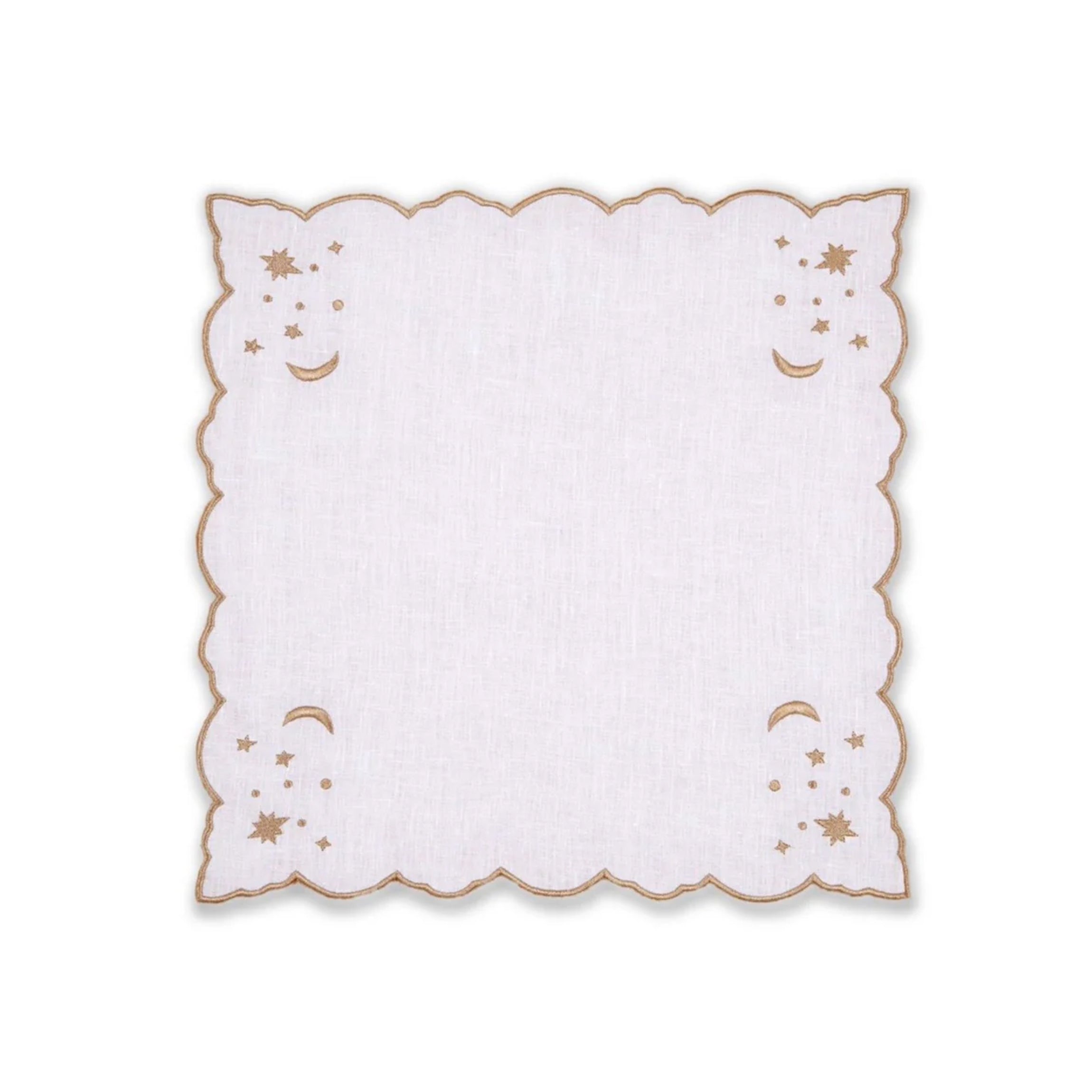 OTM Exclusive: The Astral Linen Napkin in White Linen and Gold Embroidery