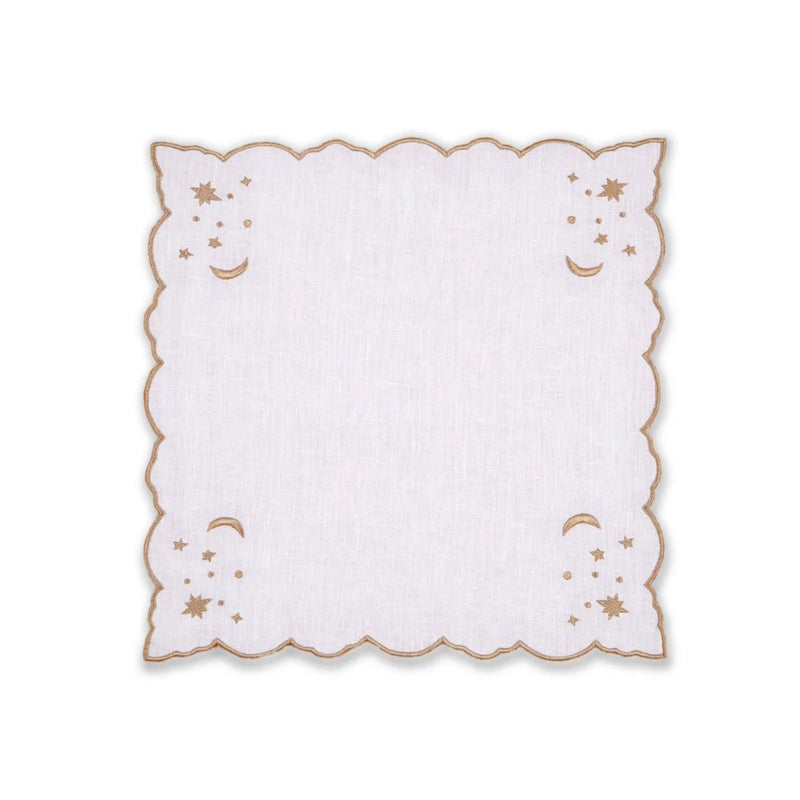 OTM Exclusive: The Astral Linen Napkin in White Linen and Gold Embroidery